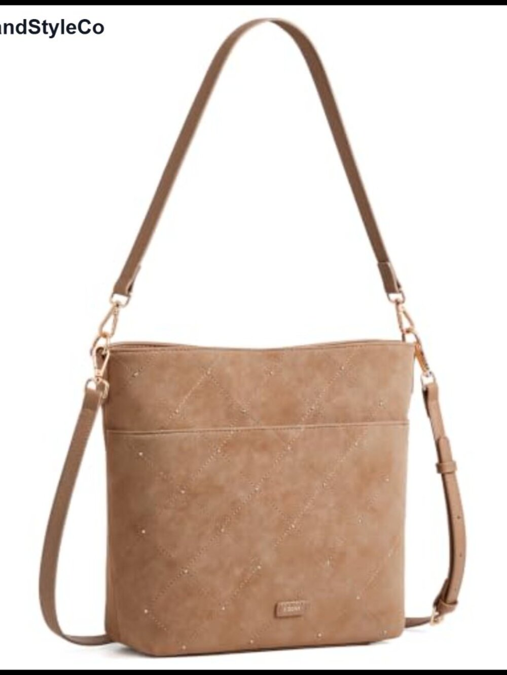 Faux Suede Bucket Crossbody Bag 2 Detachable Straps Vegan Leather Purse